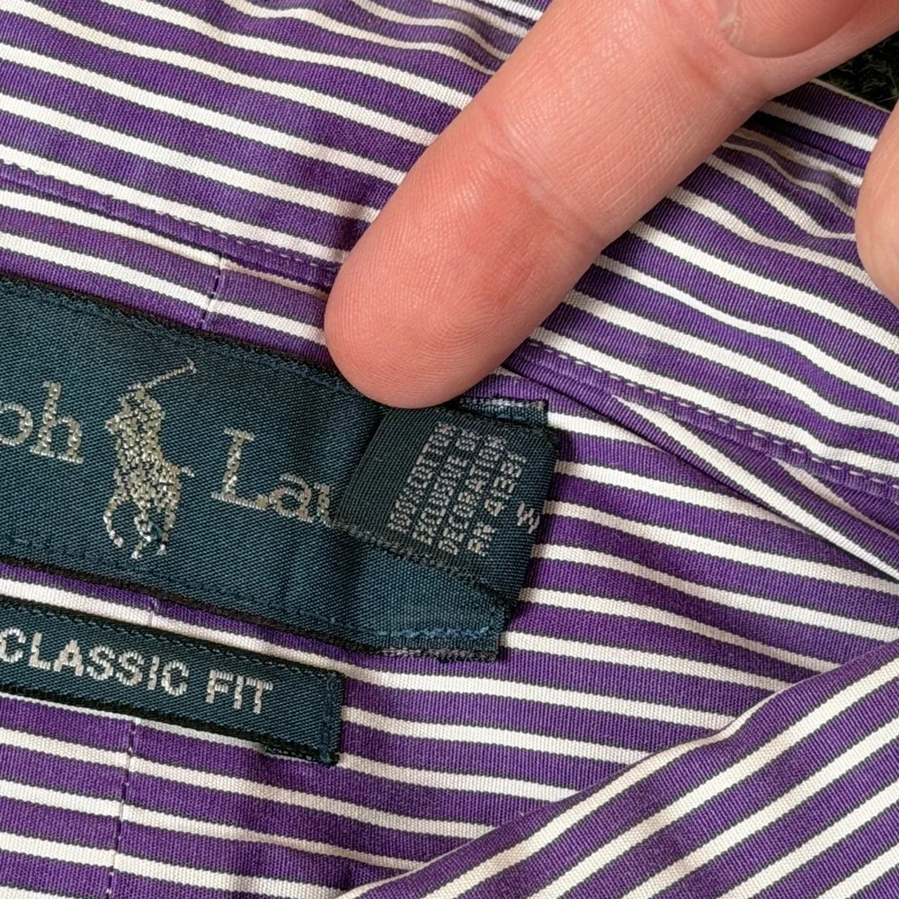 Polo Ralph Lauren Shirt Mens 3XLT Purple White Striped Cotton Poplin Button Up